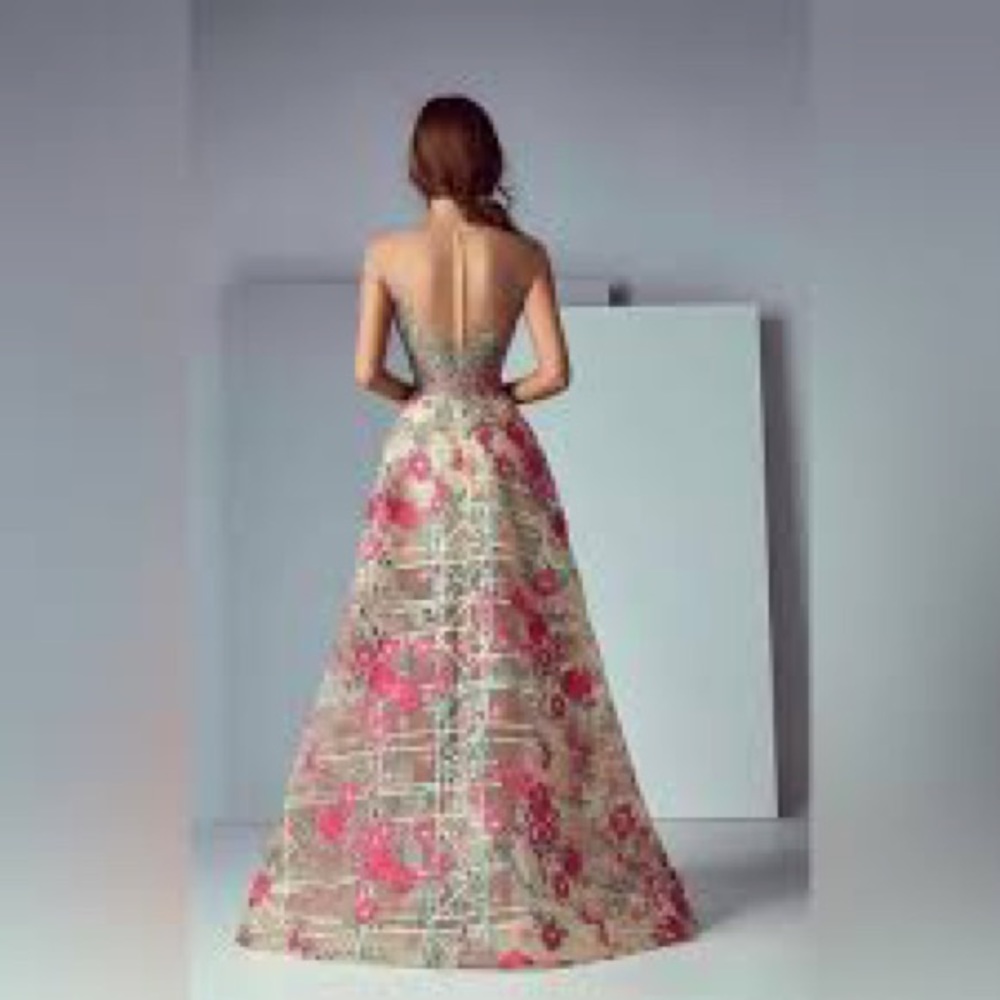 Saiid Kobeisy Illusion Rosette Embroidery High Low Gown - Picture 3 of 9